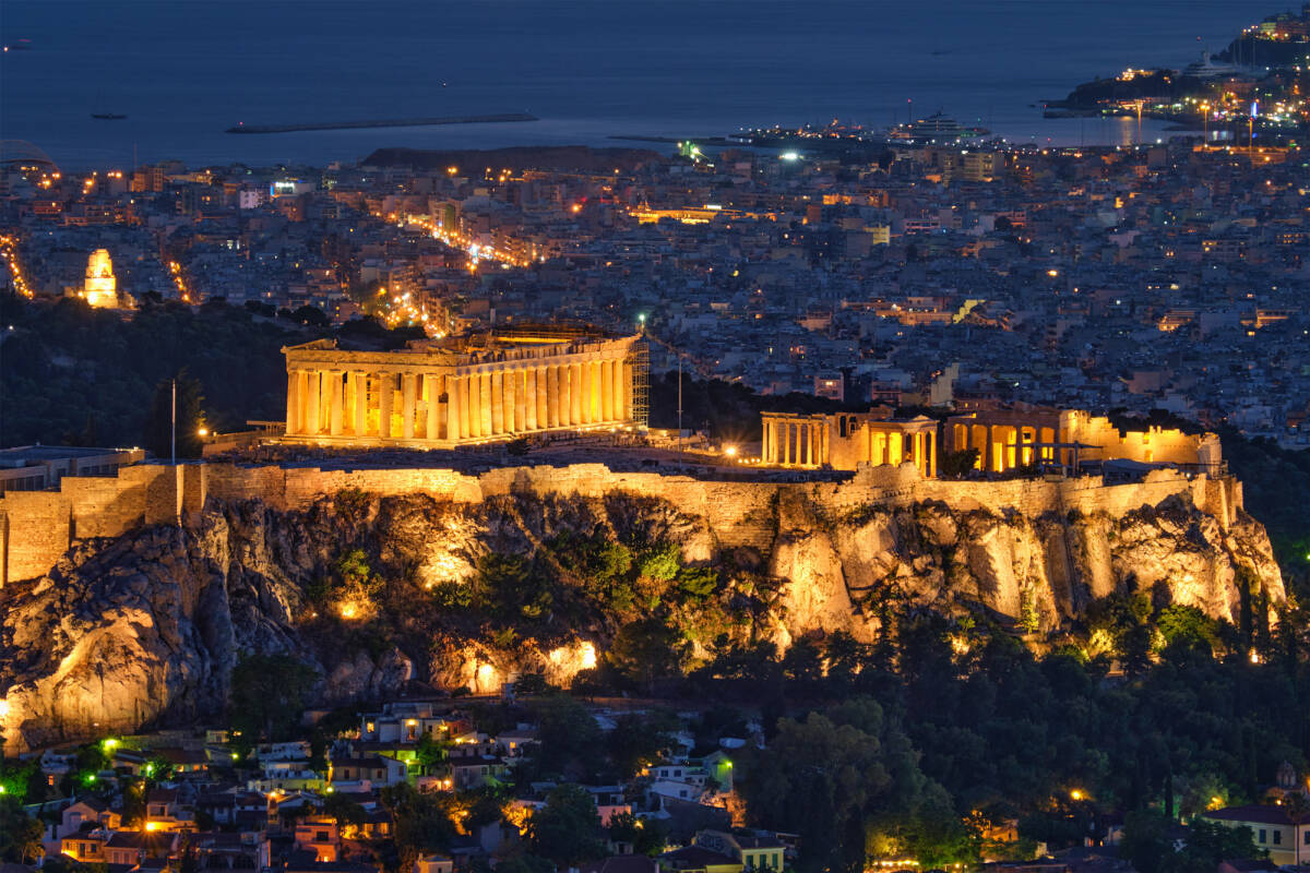 The iconic Athens view of  Parthenon Temple at the Acropolis of Athens in Athens, Greece