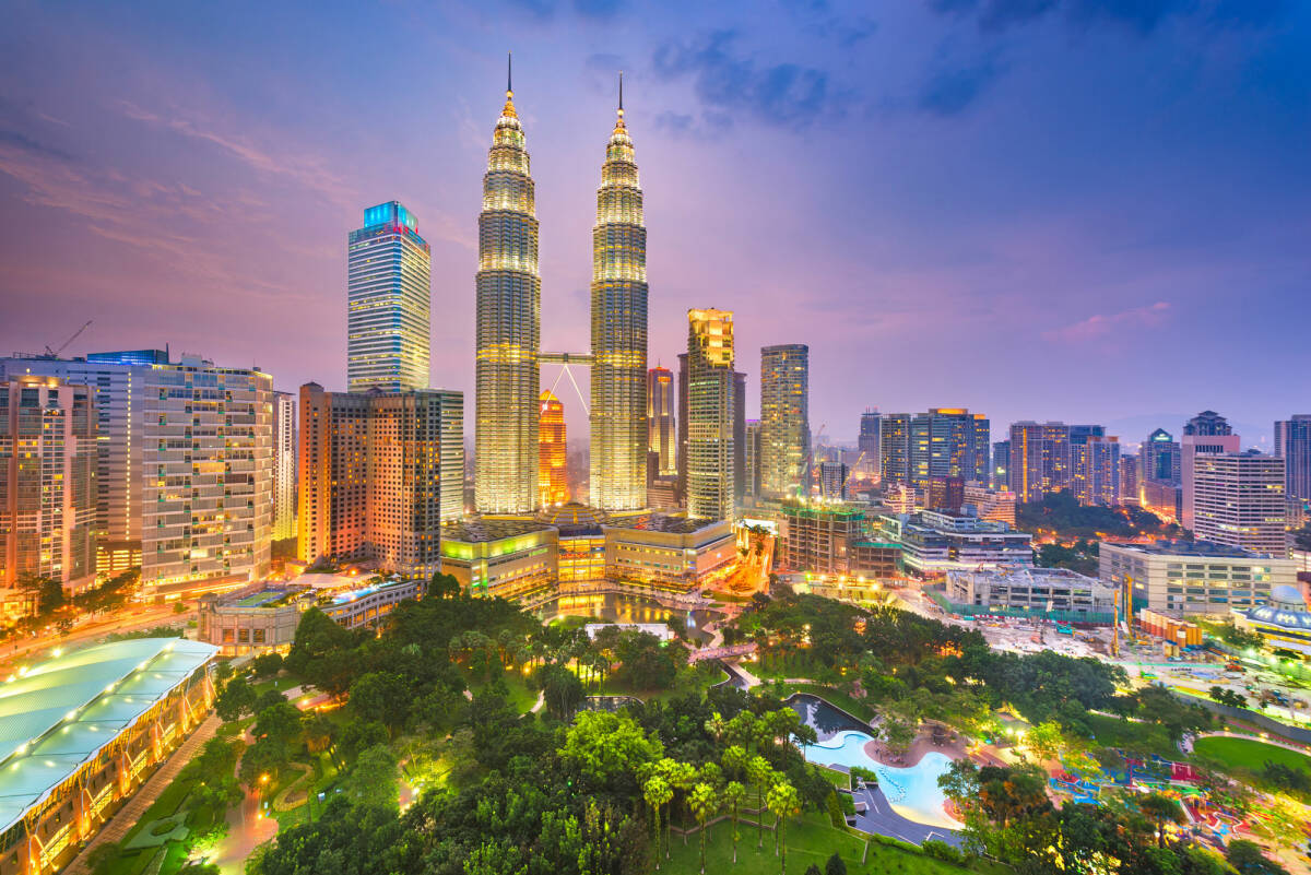 Skyline of city and park in Kuala Lumpur, Malaysia.
