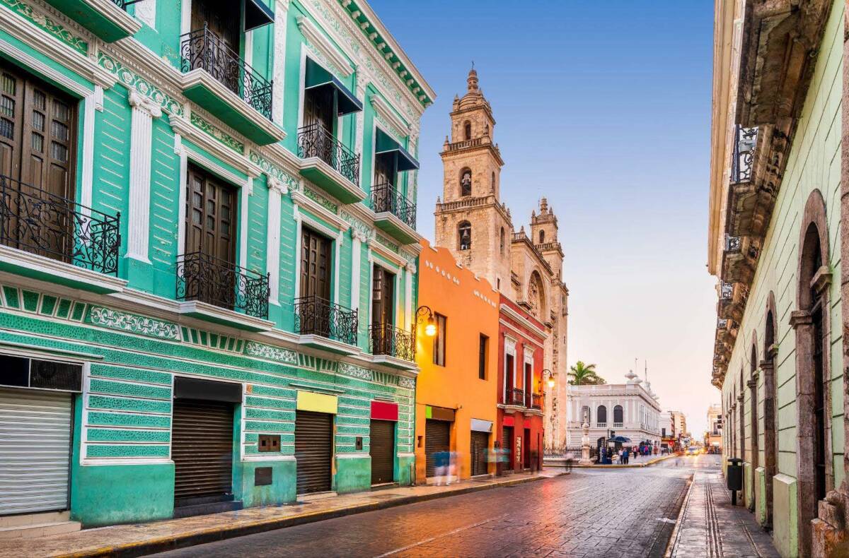 A colorful street in Mérida, one of the most secure vacation spots in Mexico.